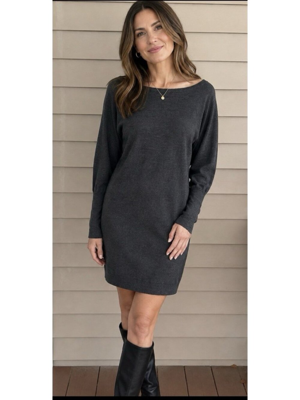 Theory Gray Thin Smooth Wool Knit Sweater Dress Long Sleeve S Small Classic